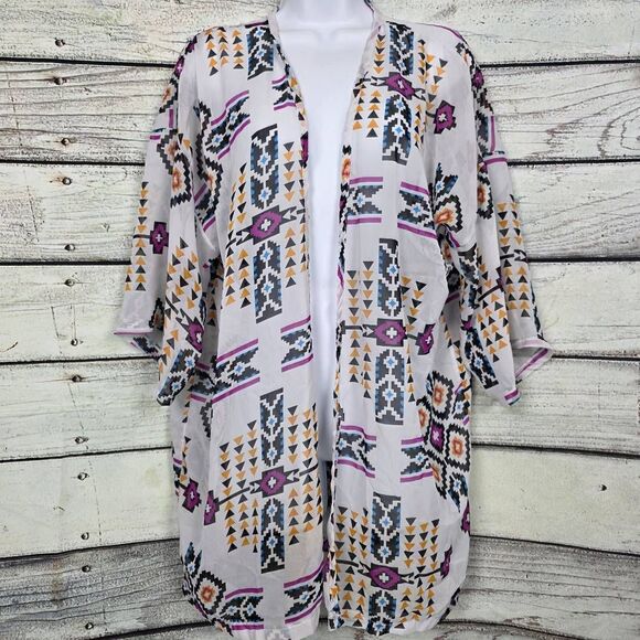 Tribal Print Open Front Kimono Lightweight Cover Up One Size - Picture 1 of 5